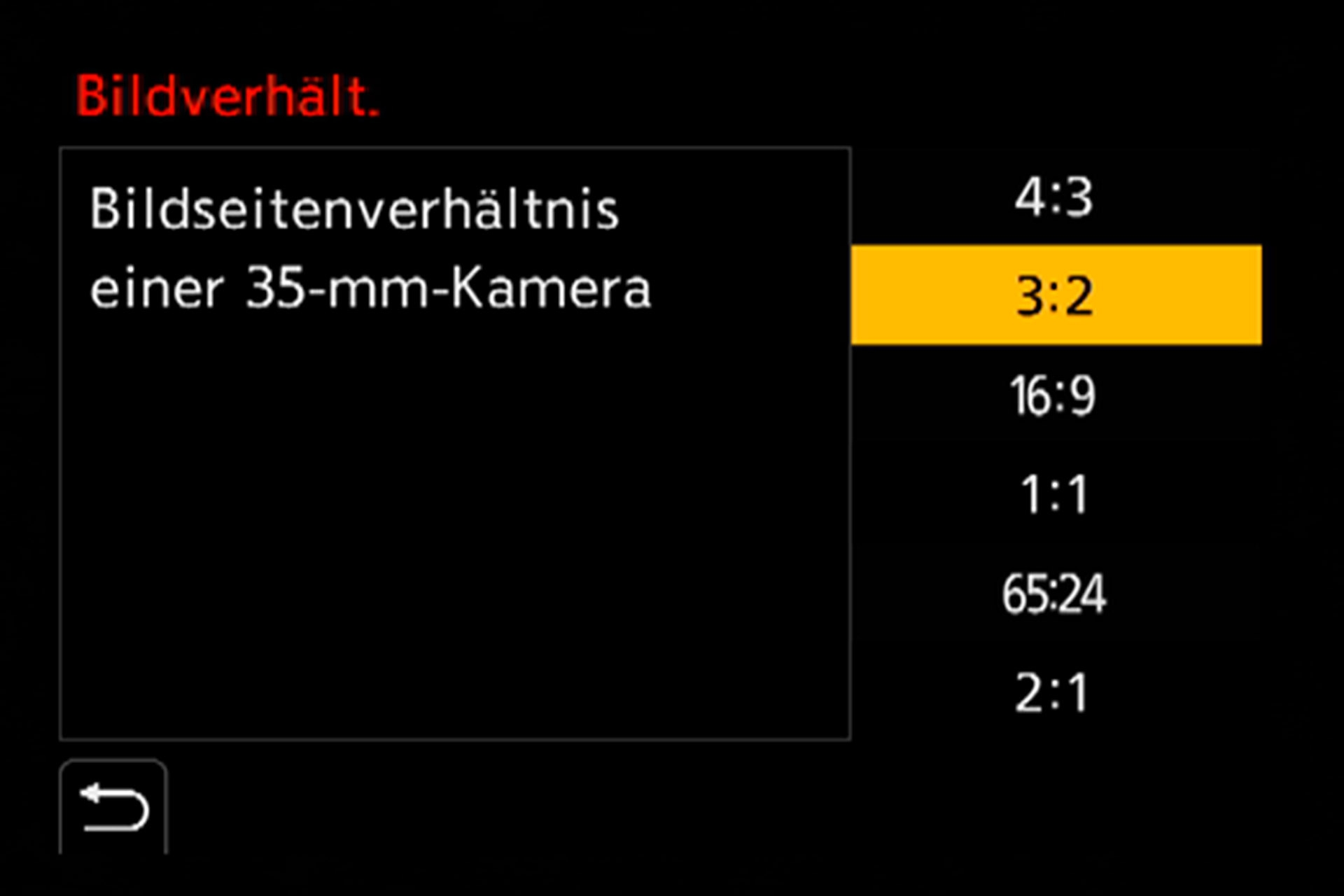 Untermenü, Seitenverhältnis 35-mm-Bildkreis